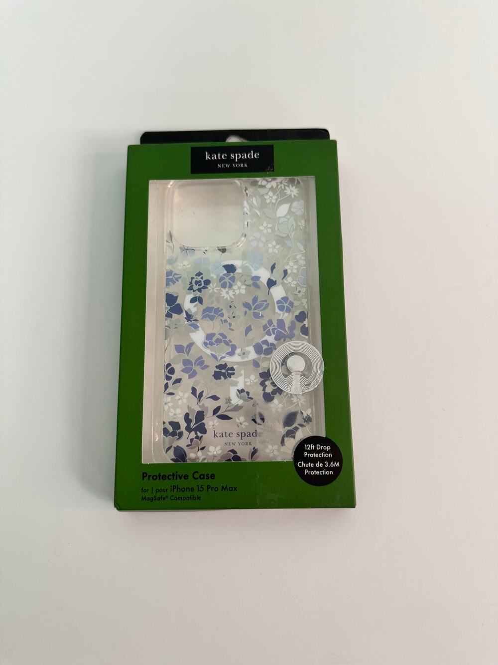 Kate Spade Iphone 15 Pro Max Clear Floral Ombre Blue Pattern Mag Safe